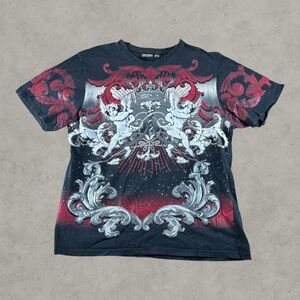 Contender Shirt Men 2XL Black Red Y2K Grunge Mallgoth Emo 2000s Cyber Grunge AOP